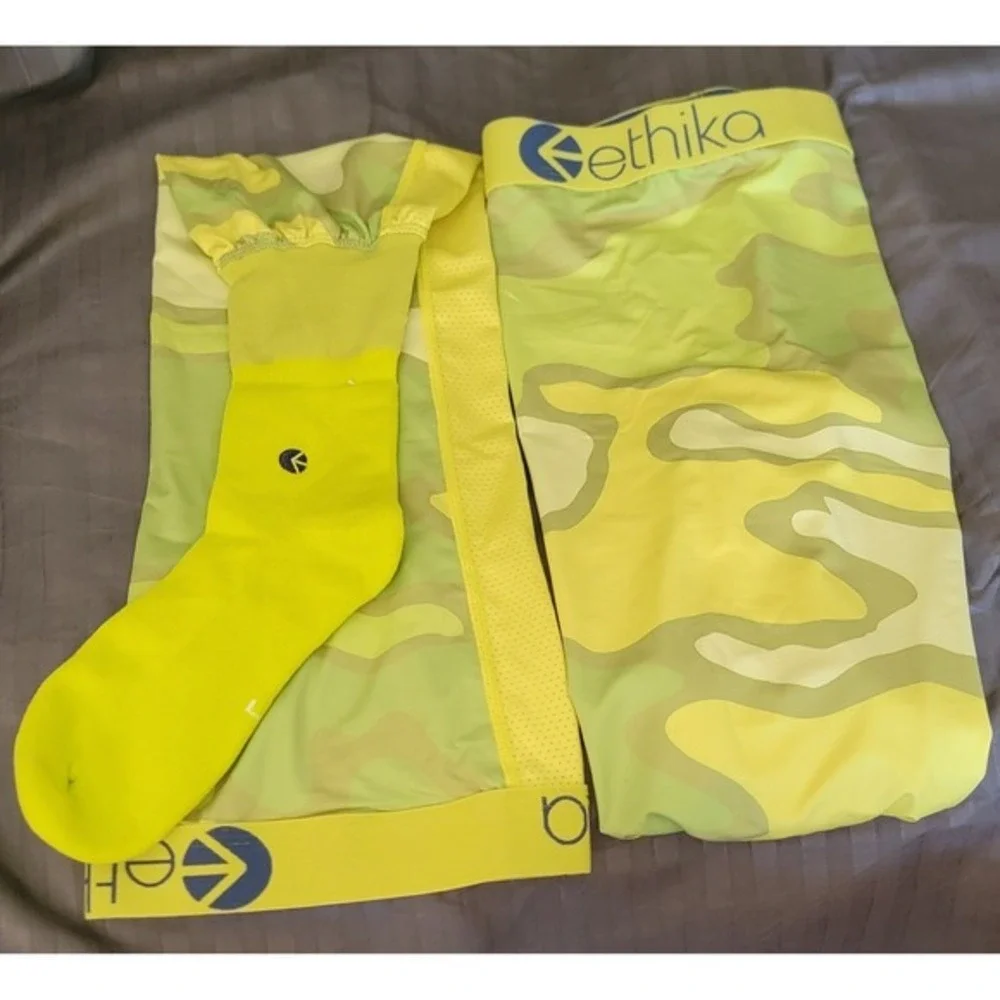 Ethika Mens Compression Leg Sleeves and‎ Socks Set Neon Yellow Green Camo Large